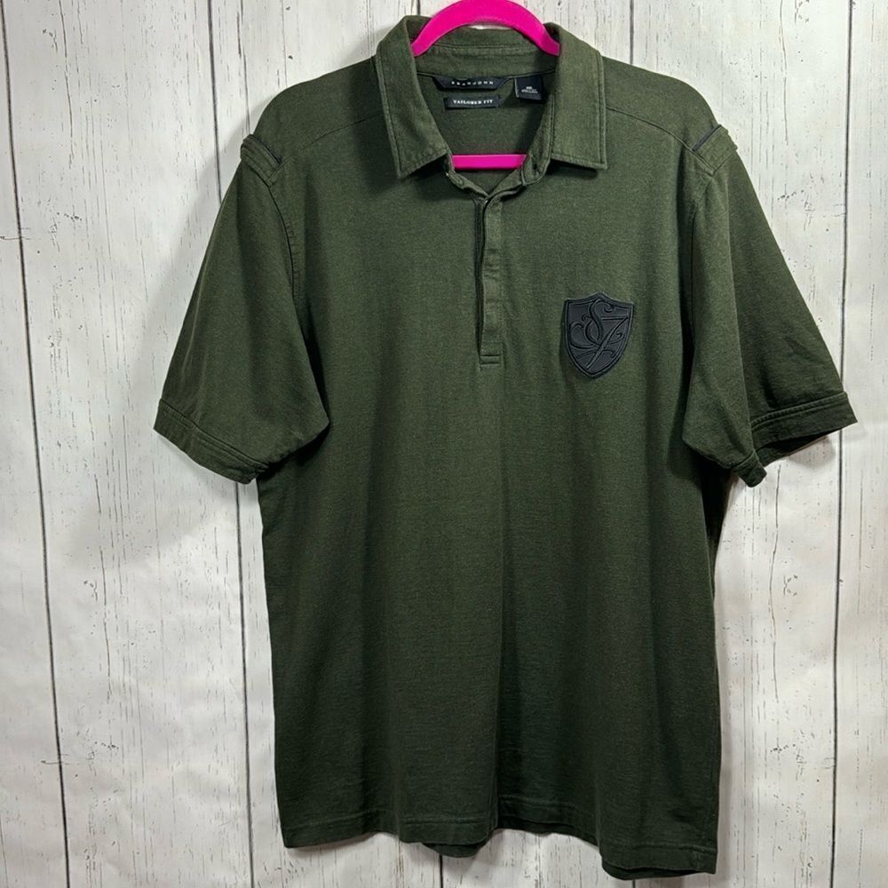 Sean John Tailored Fit Mens Olive Green Logo Collared Short Sleeve Polo Shirt